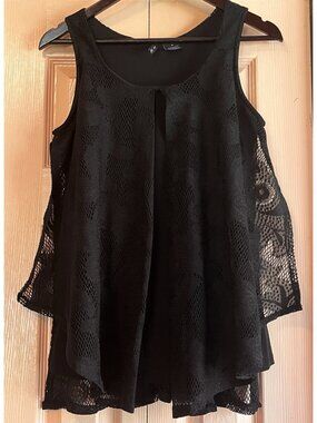 New Directions Black Sleeveless Lace Top Women's Medium Flowy Whimsigoth Fairy